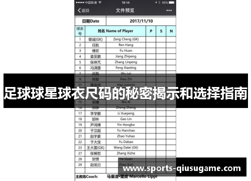 足球球星球衣尺码的秘密揭示和选择指南